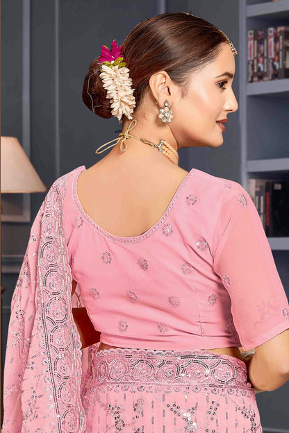 Pink Colour Georgette Embroidery Work Designer Saree VSSD1091254