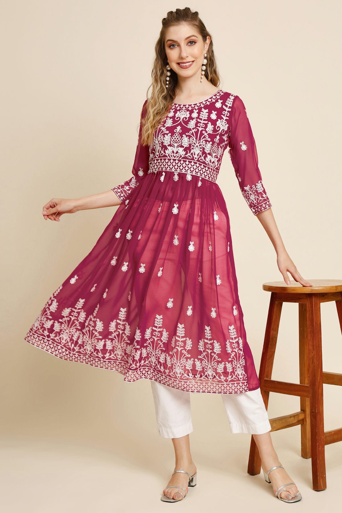 Pink Colour Georgette Kurti