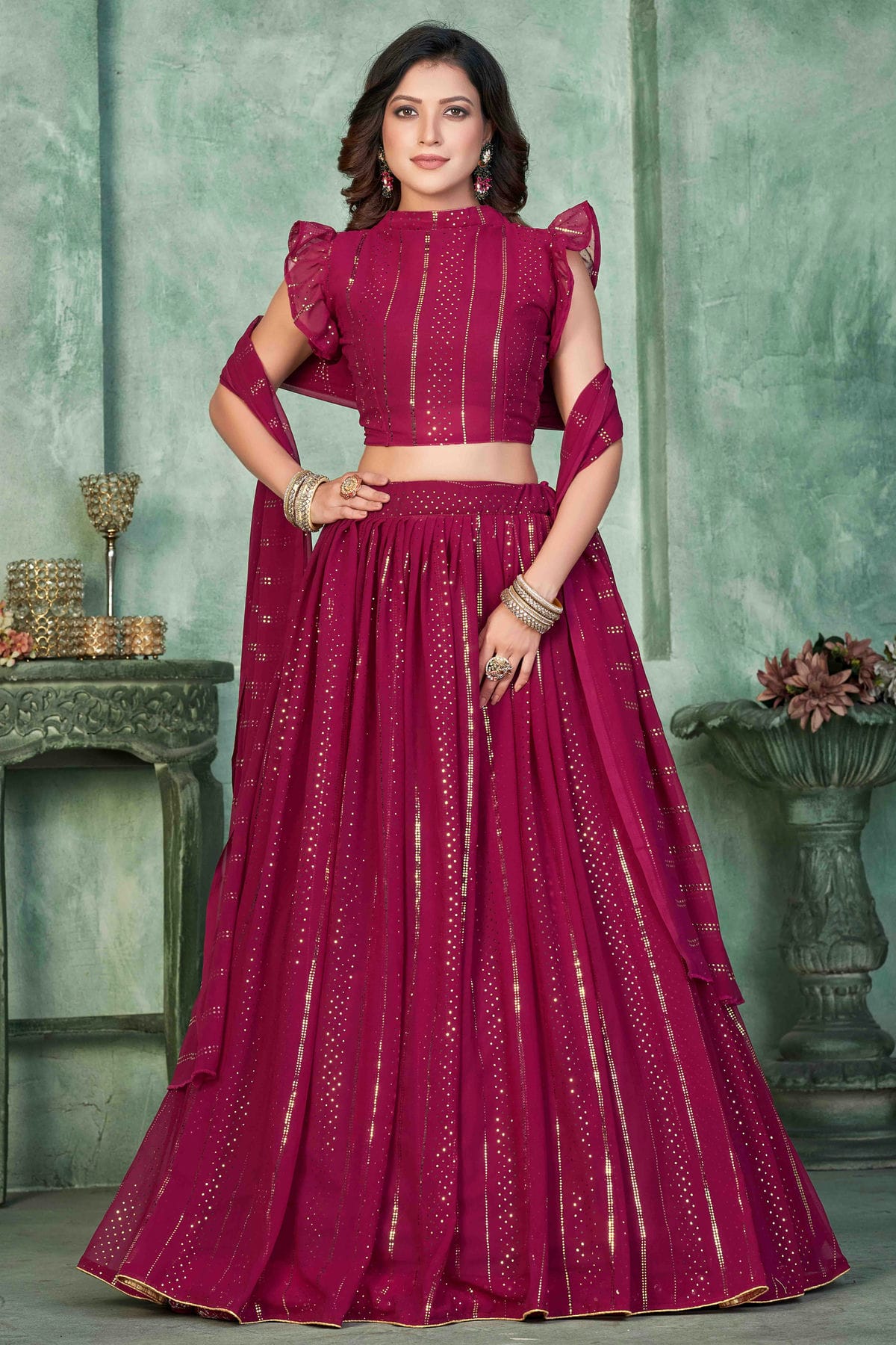 Pink Colour Georgette Semi Stitched Lehenga Choli VSLC1170047
