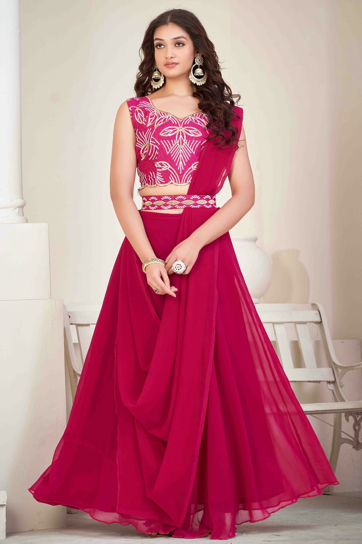 Pink Colour Georgette Semi Stitched Lehenga Choli VSLC1170049