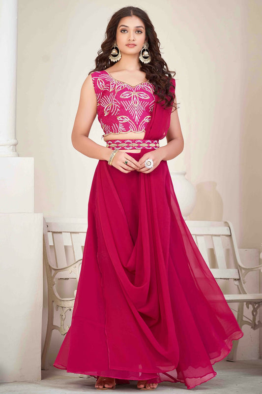 Pink Colour Georgette Semi Stitched Lehenga Choli VSLC1170049