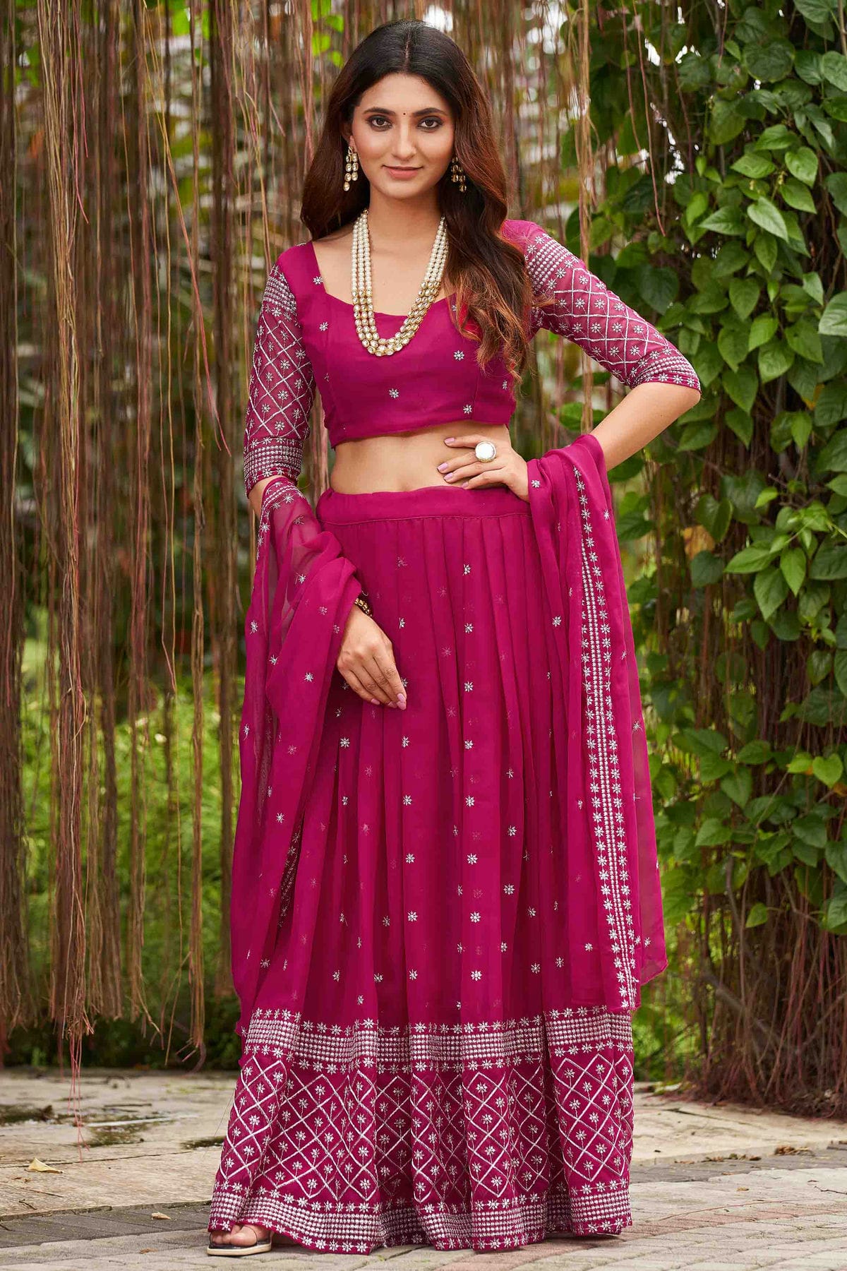 Pink Colour Georgette Semi Stitched Lehenga Choli VSLC1170063