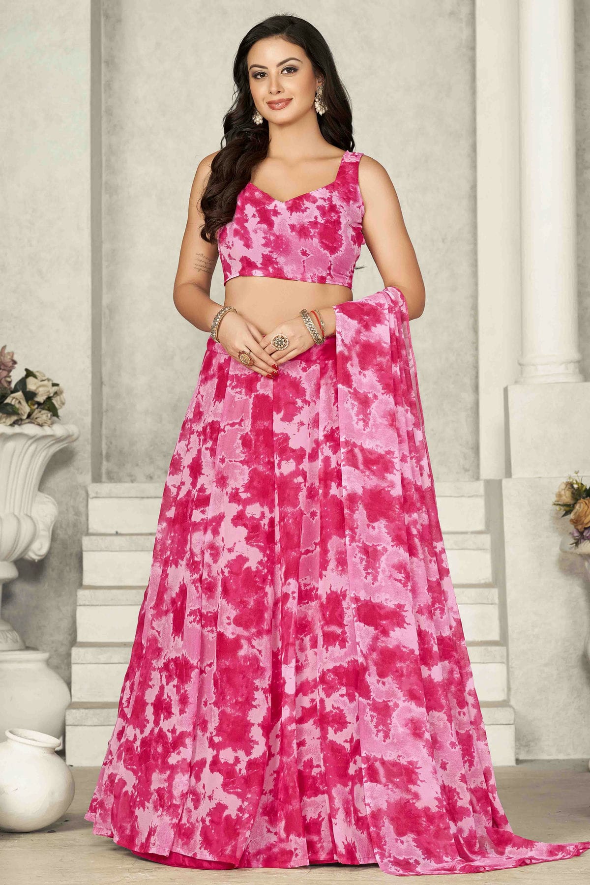 Pink Colour Georgette Semi Stitched Lehenga Choli VSLC1170073