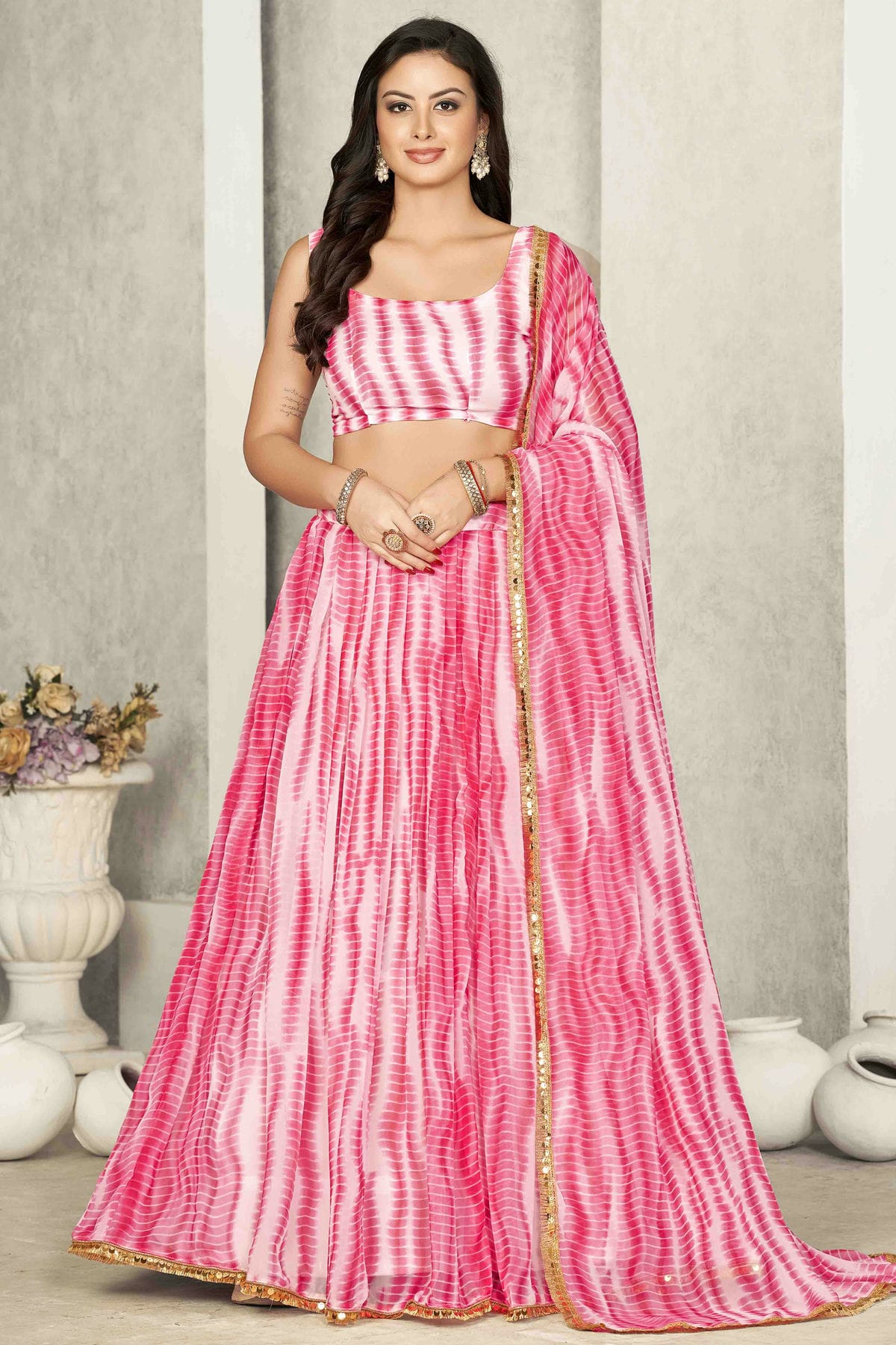 Pink Colour Georgette Semi Stitched Lehenga Choli VSLC1170074