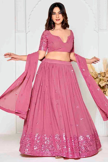 Pink Colour Georgette Semi Stitched Lehenga Choli VSLC1170084