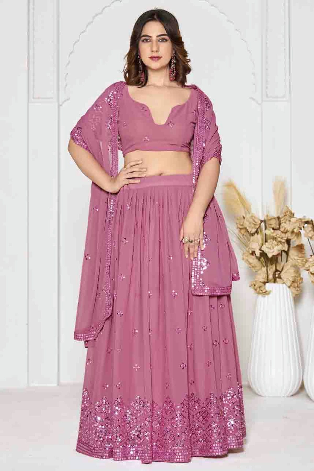 Pink Colour Georgette Semi Stitched Lehenga Choli VSLC1170084