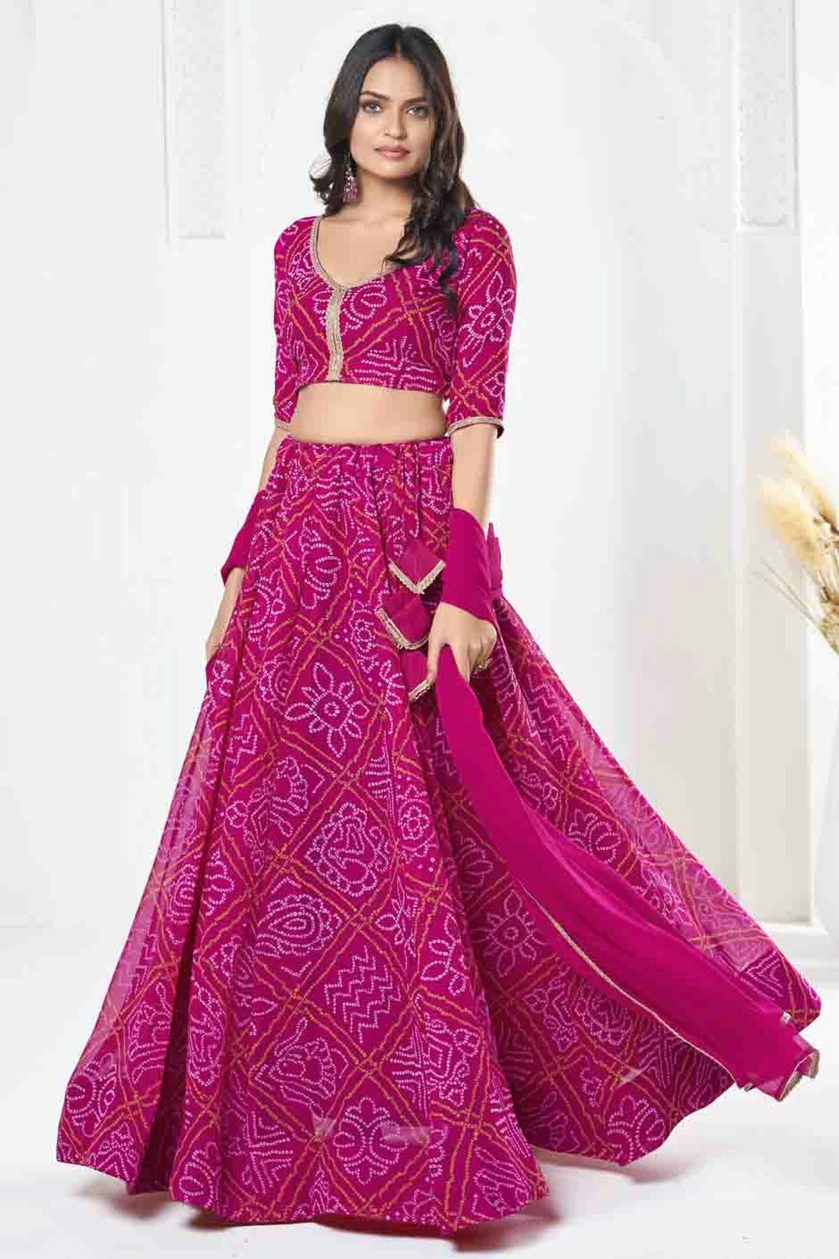 Pink Colour Georgette Semi Stitched Lehenga Choli VSLC1170090