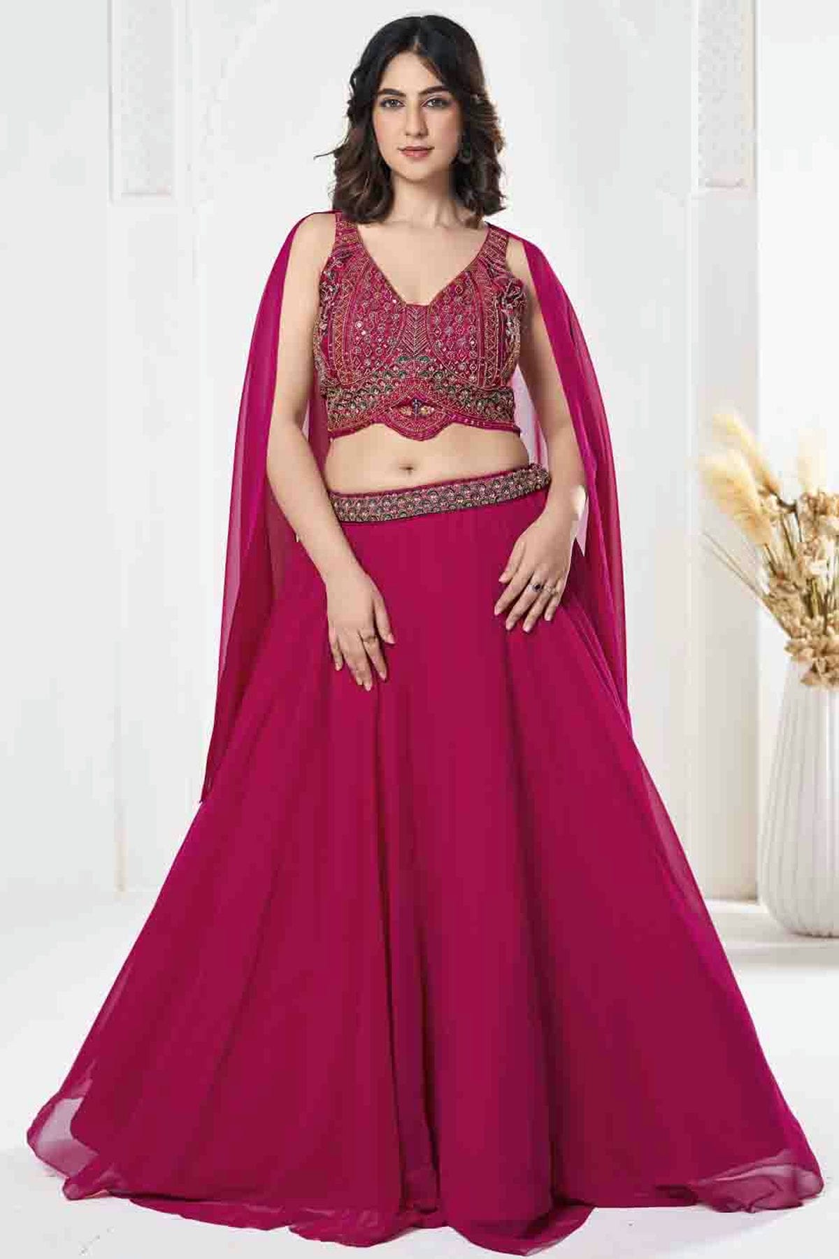 Pink Colour Georgette Semi Stitched Lehenga Choli VSLC1170098