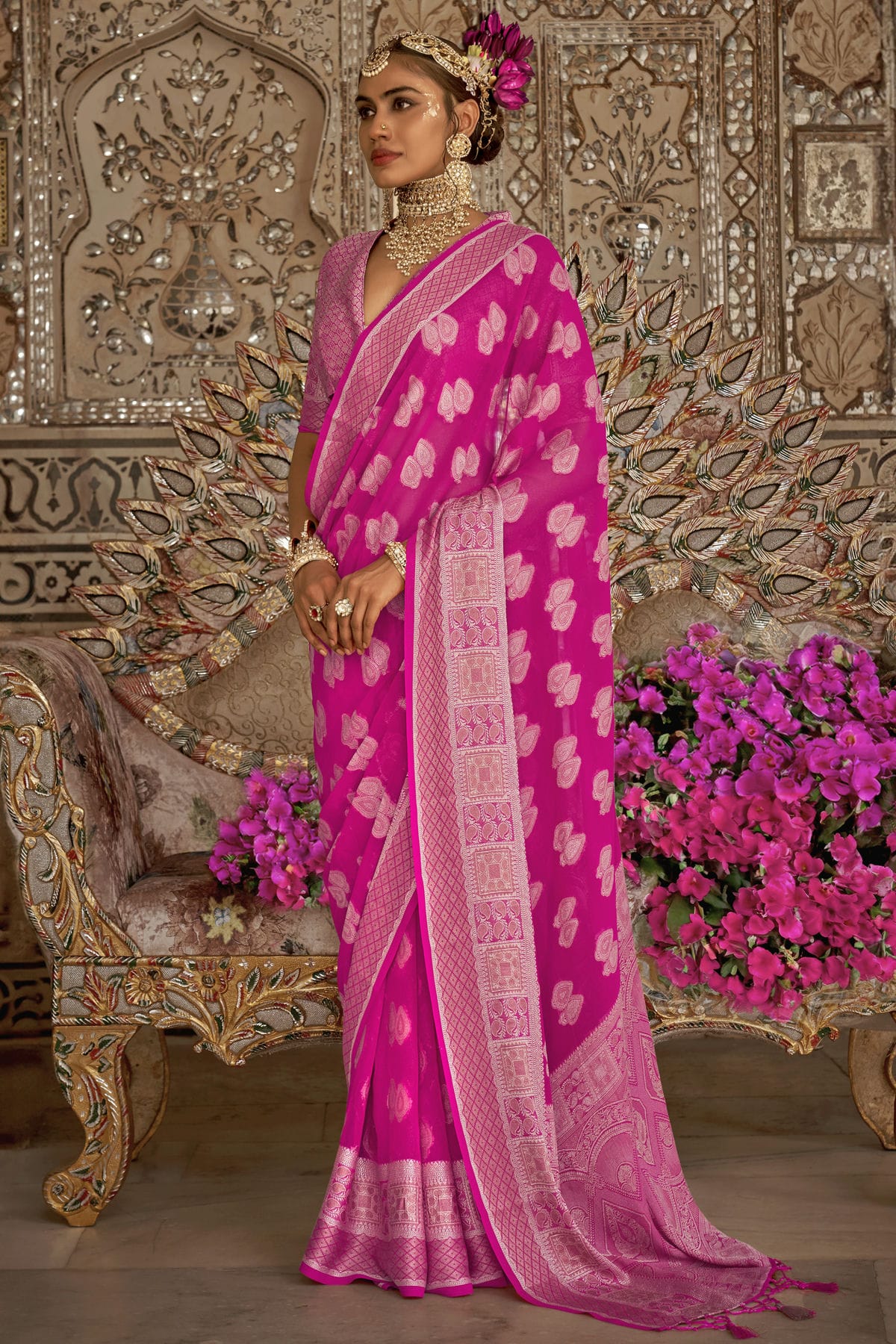 Pink Colour Georgette Traditional Saree