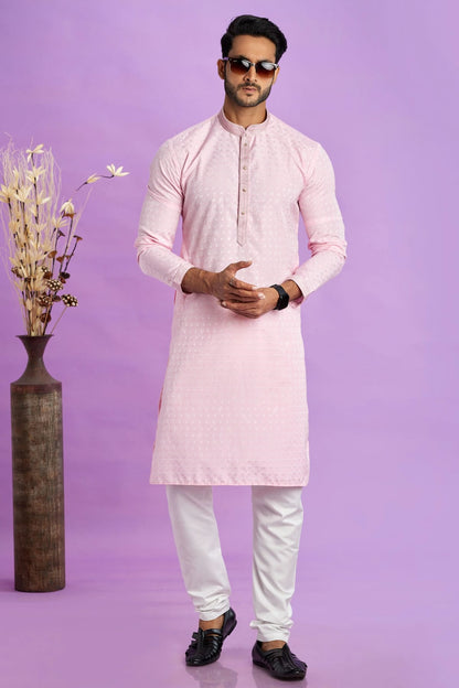 Pink Colour Jacquard Art Silk Pintex Work Kurta Pajama VSKP1230198