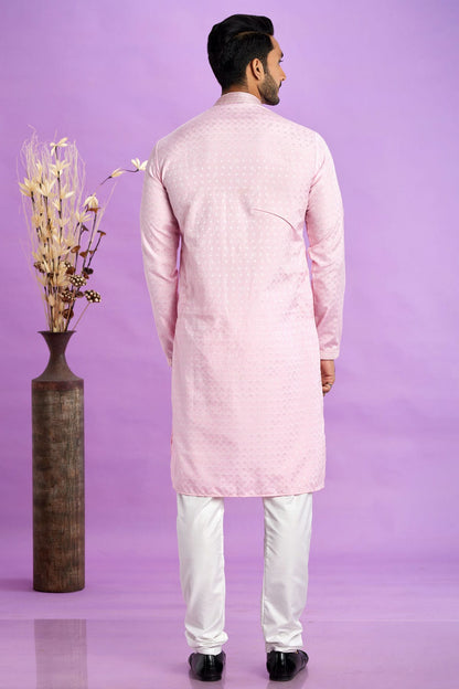 Pink Colour Jacquard Art Silk Pintex Work Kurta Pajama VSKP1230198