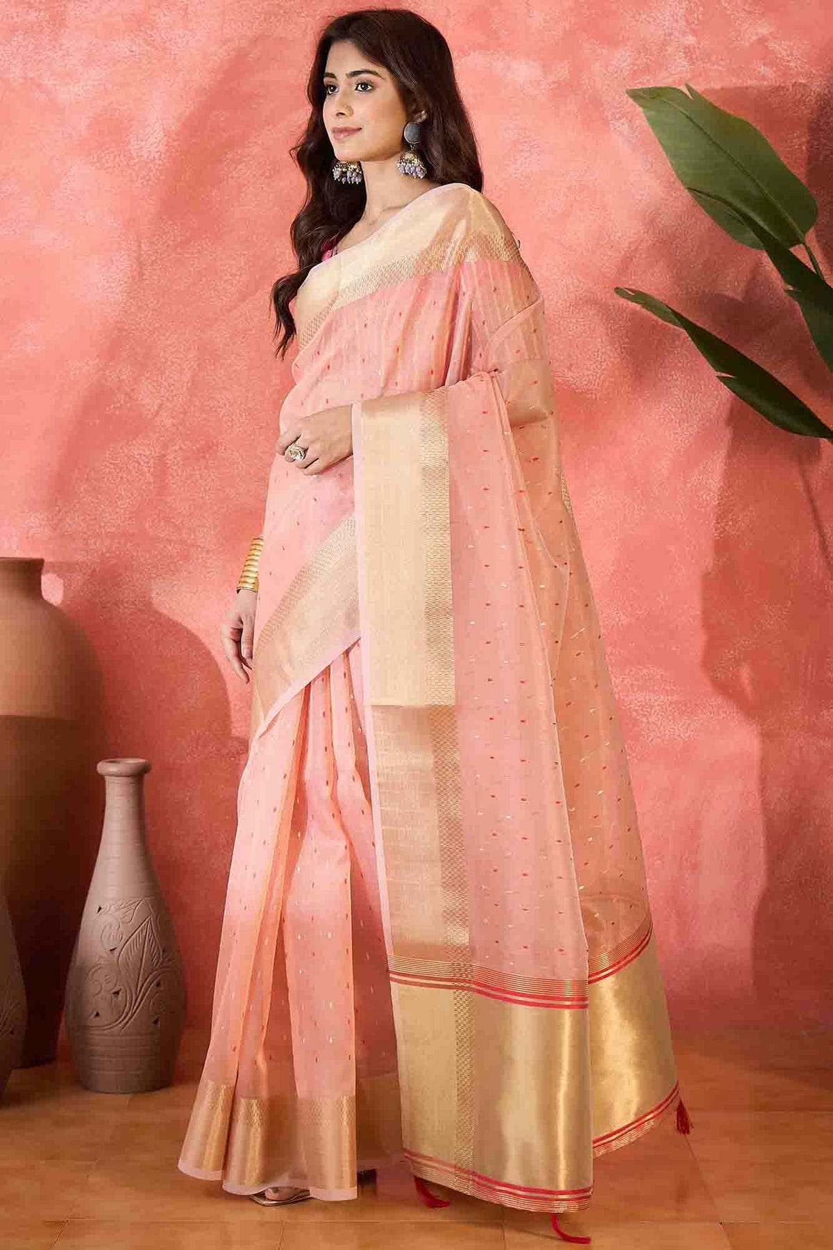 Pink Colour Khadi Organza Traditional Saree VSSD1113871