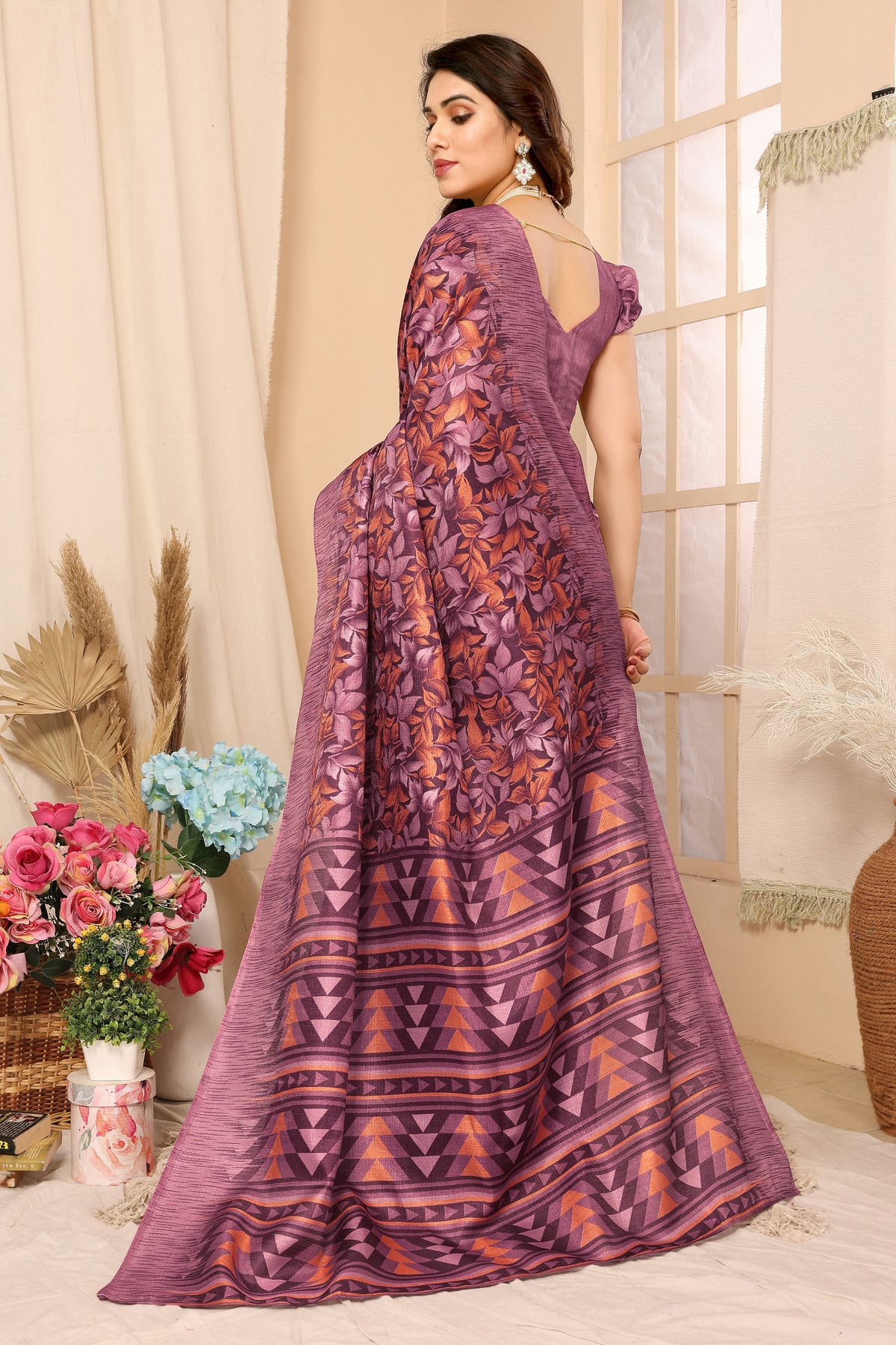 Pink Colour Khadi Printed Saree VSSD1180099