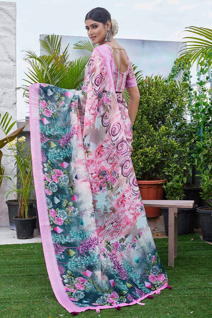 Pink Colour Linen Blend Printed Saree VSSD1111641