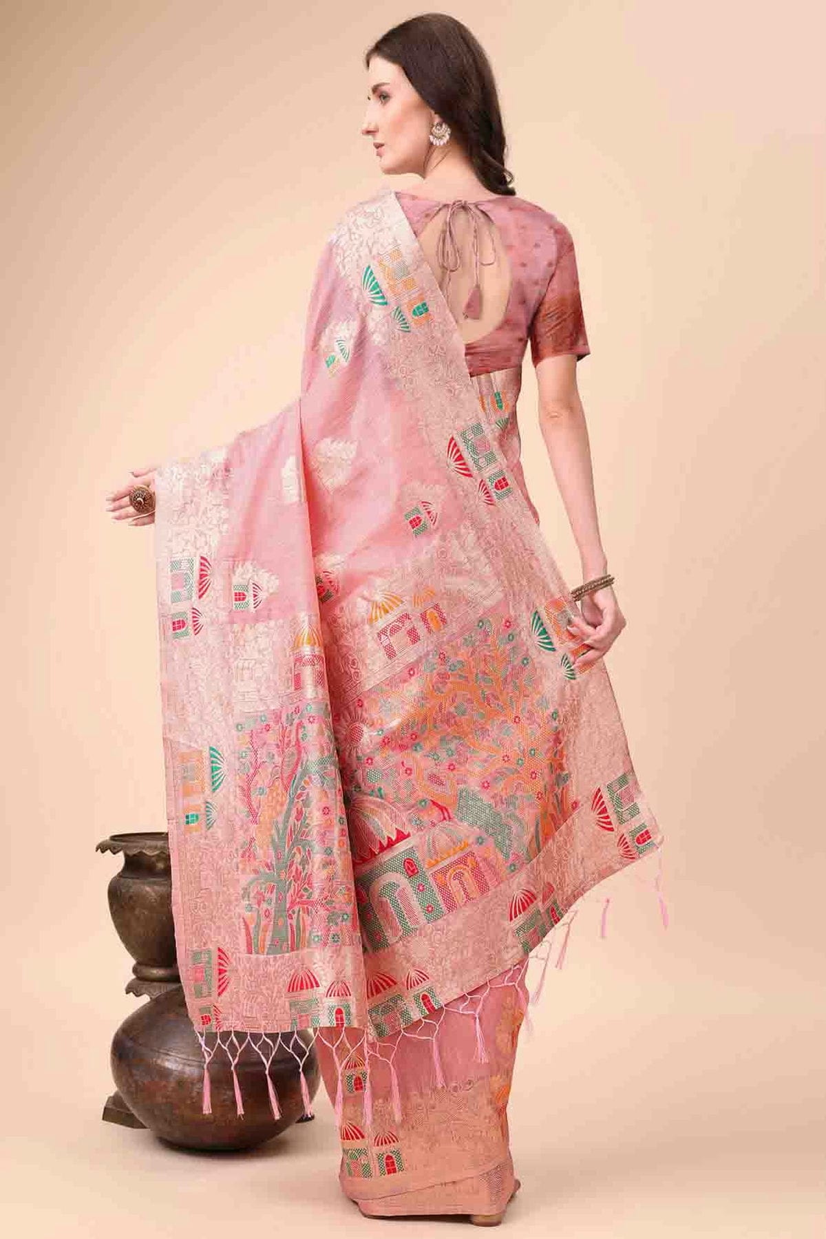 Pink Colour Linen Cotton Woven Traditional Sarees VSSD1113734