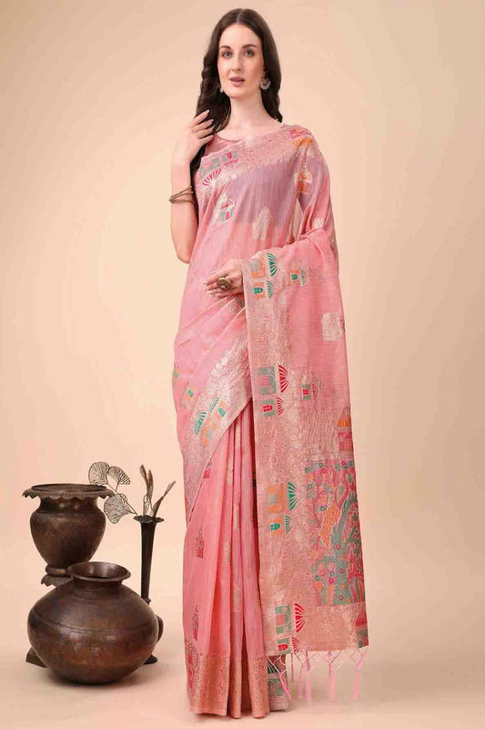 Pink Colour Linen Cotton Woven Traditional Sarees VSSD1113734