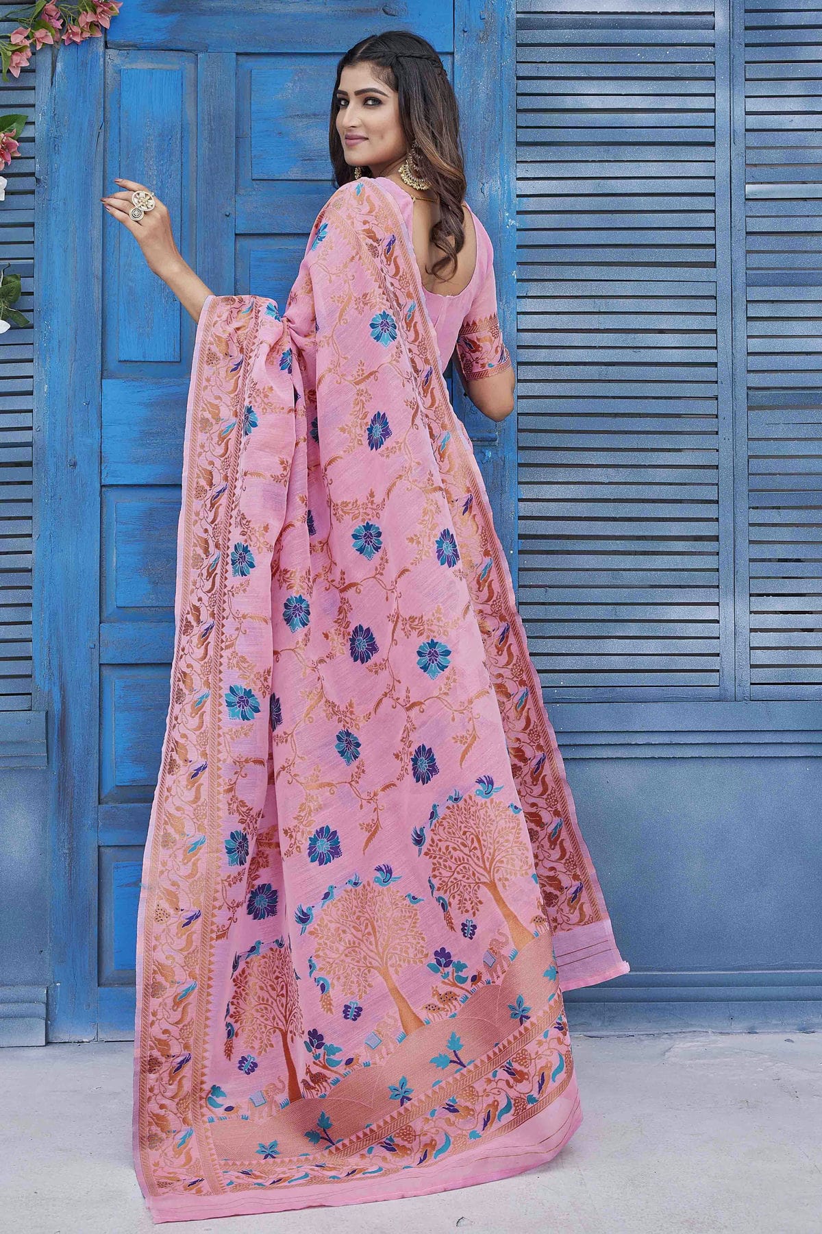 Pink Colour Linen Traditional Saree VSSD1111662