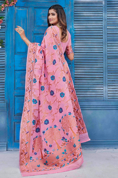 Pink Colour Linen Traditional Saree VSSD1111662