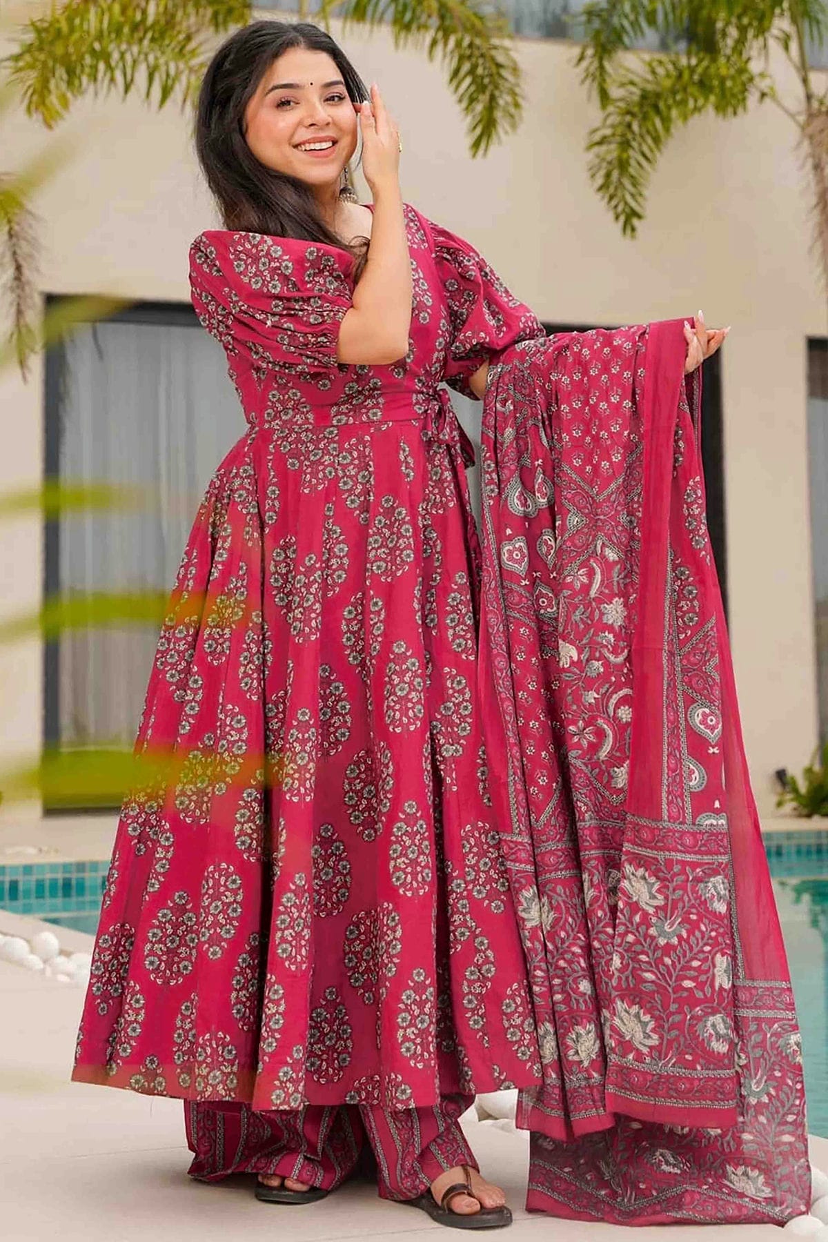 Pink Colour Mal Cotton Stitched Anarkali Suit VSSS1113925