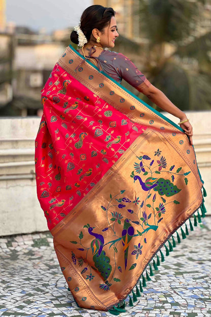 Pink Colour Meenakari Work Soft Silk Paithani Sarees VSSD1113367