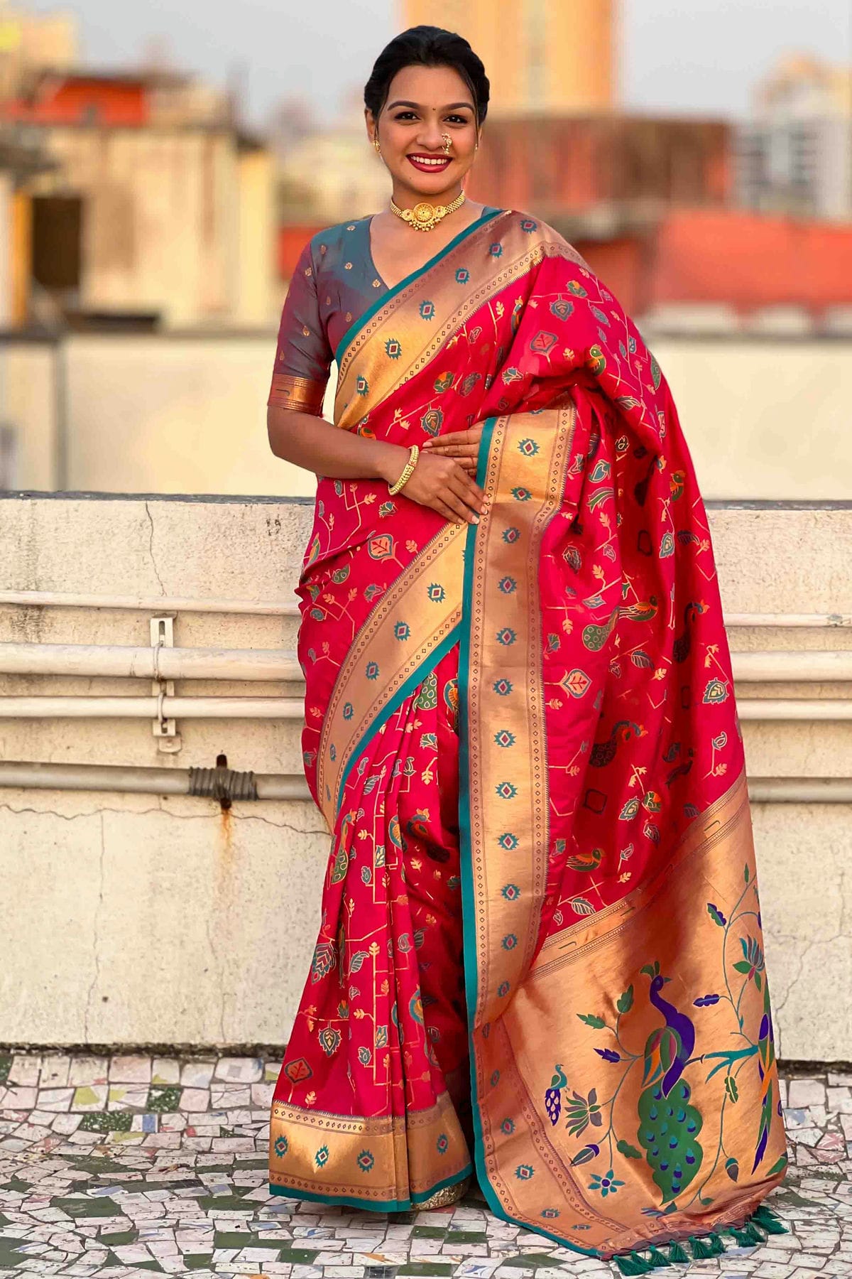 Pink Colour Meenakari Work Soft Silk Paithani Sarees VSSD1113367