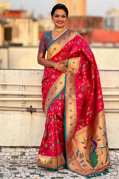 Pink Colour Meenakari Work Soft Silk Paithani Sarees VSSD1113367