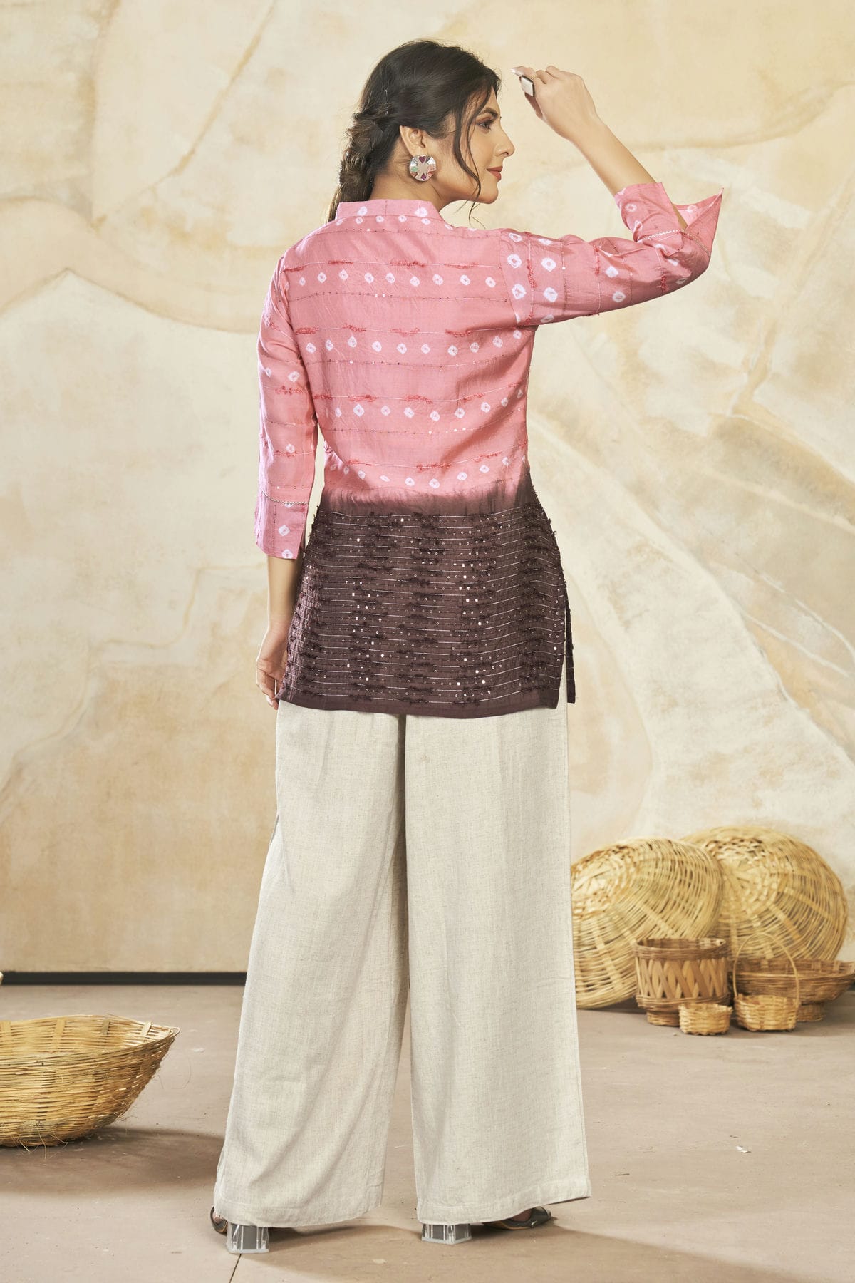 Pink Colour Modal Silk Sequins Work Work Readymade Top VSTP1110753