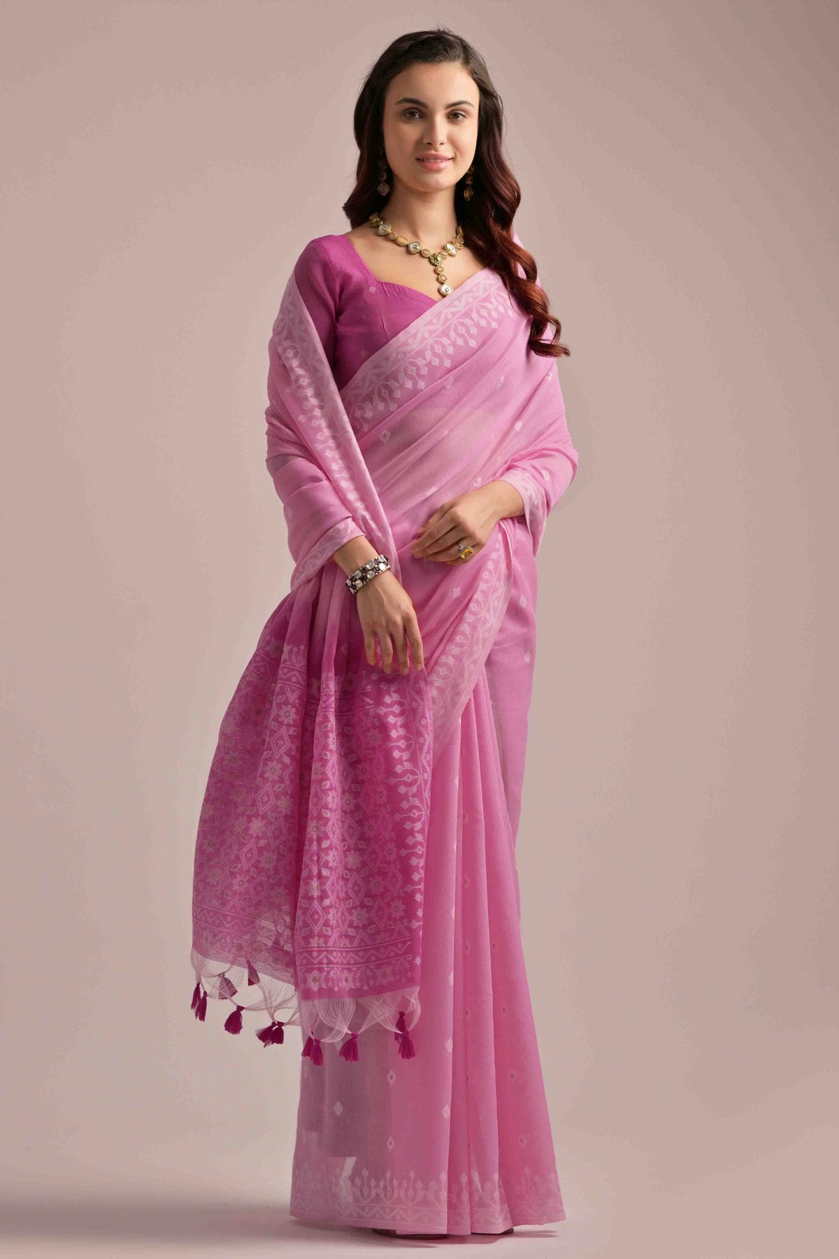 Pink Colour Muga Cotton Traditional Saree