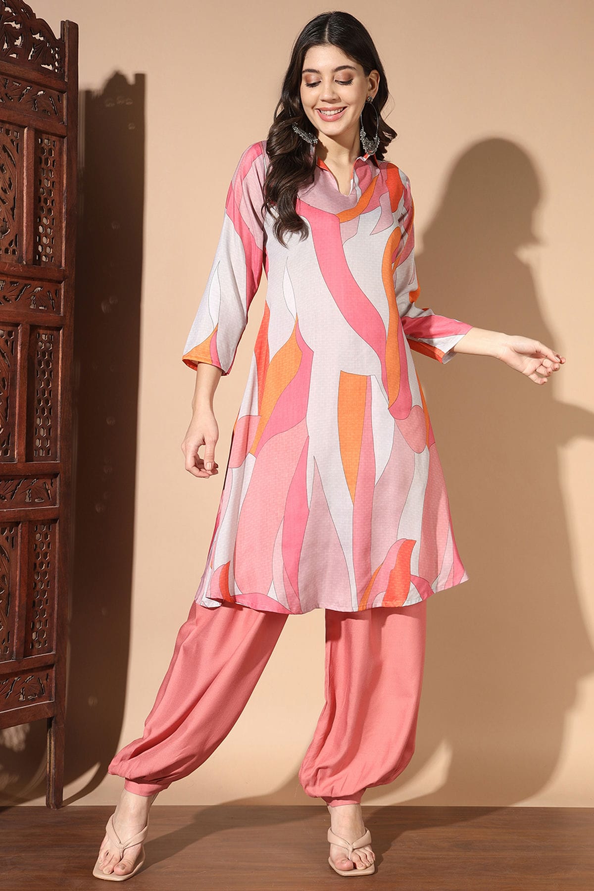 Pink Colour Muslin Kurta And Pant Set
