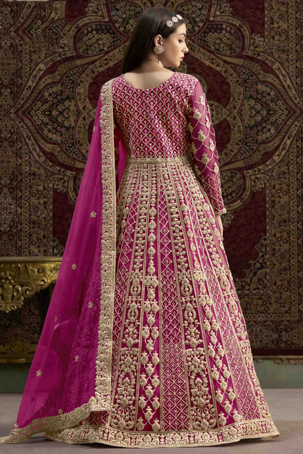 Pink Colour Net Semi Stitched Anarkali Suit VSSM1050699