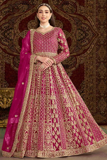 Pink Colour Net Semi Stitched Anarkali Suit VSSM1050699