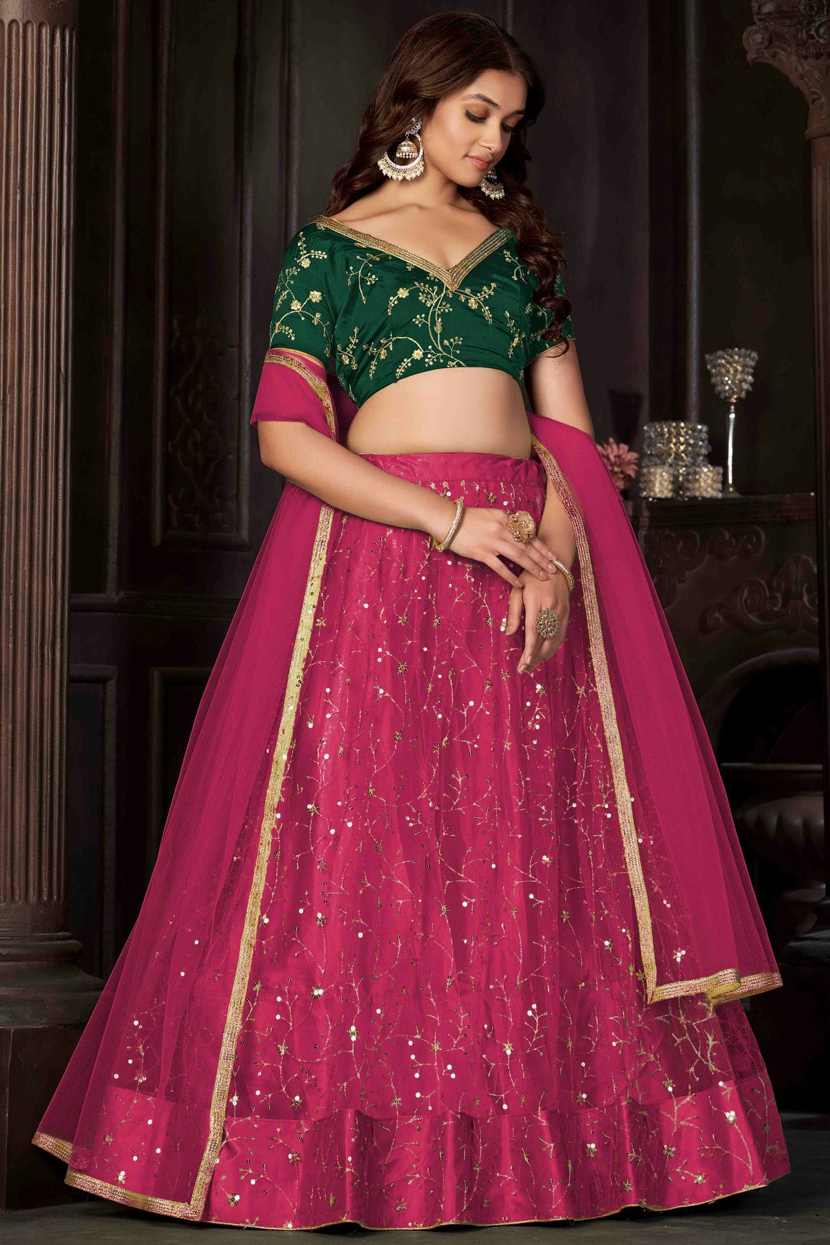 Pink Colour Net Semi Stitched Lehenga Choli VSLC1170054