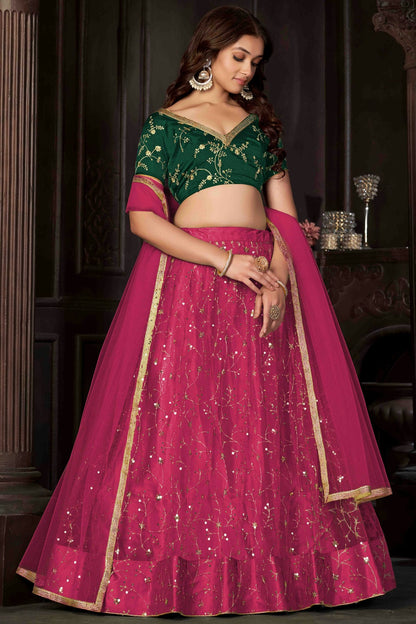 Pink Colour Net Semi Stitched Lehenga Choli VSLC1170054