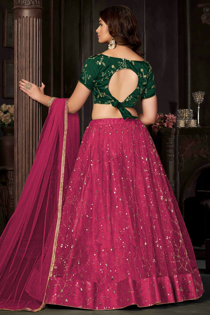 Pink Colour Net Semi Stitched Lehenga Choli VSLC1170054