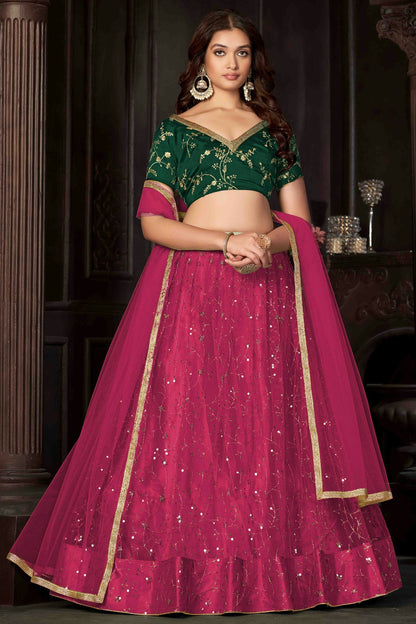 Pink Colour Net Semi Stitched Lehenga Choli VSLC1170054
