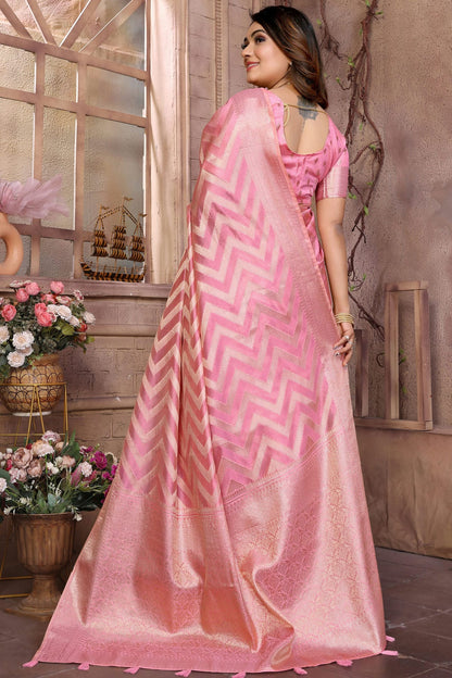 Pink Colour Organza Saree