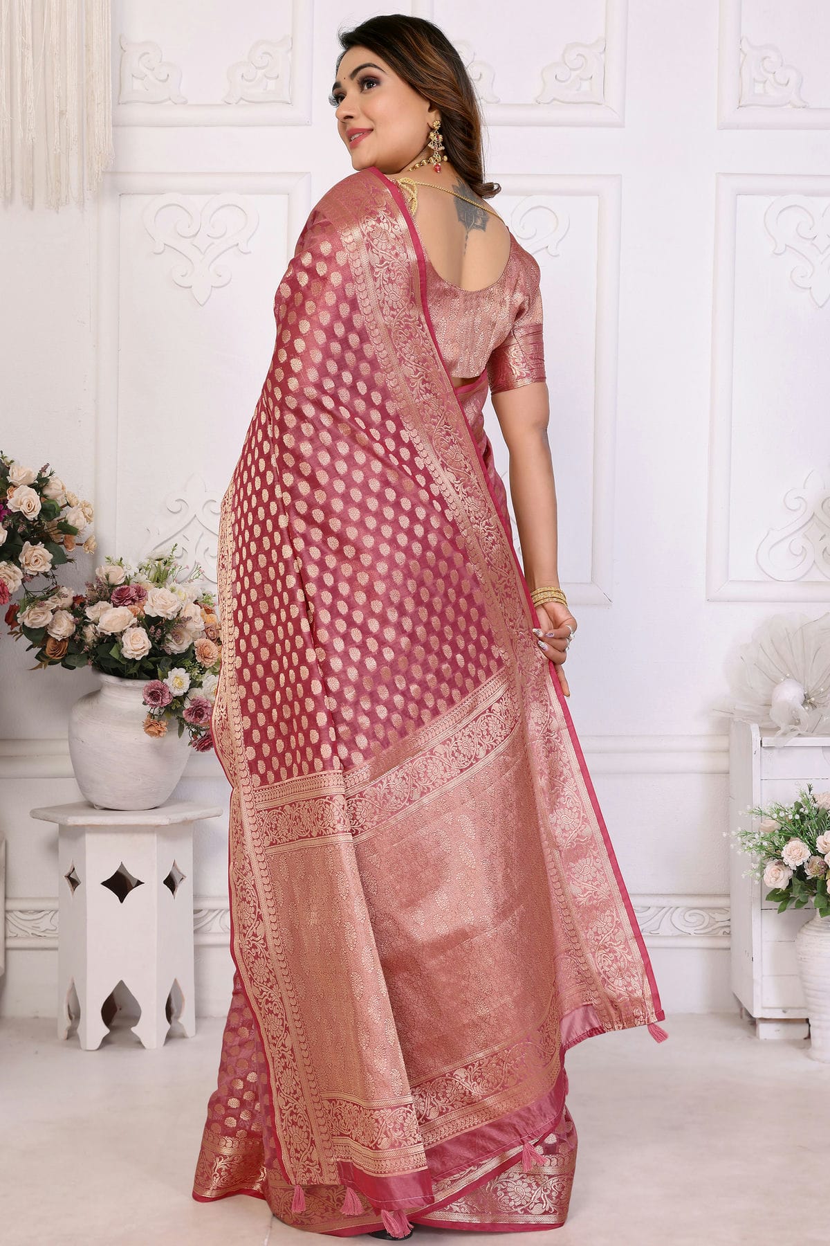 Pink Colour Organza Traditional Saree