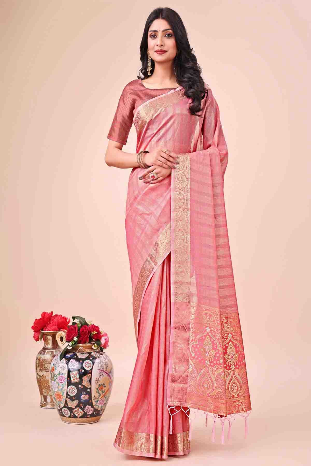 Pink Colour Organza Woven Traditional Sarees VSSD1113732