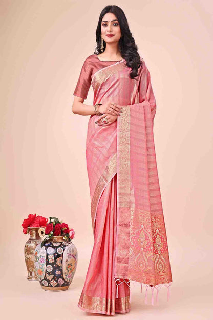 Pink Colour Organza Woven Traditional Sarees VSSD1113732