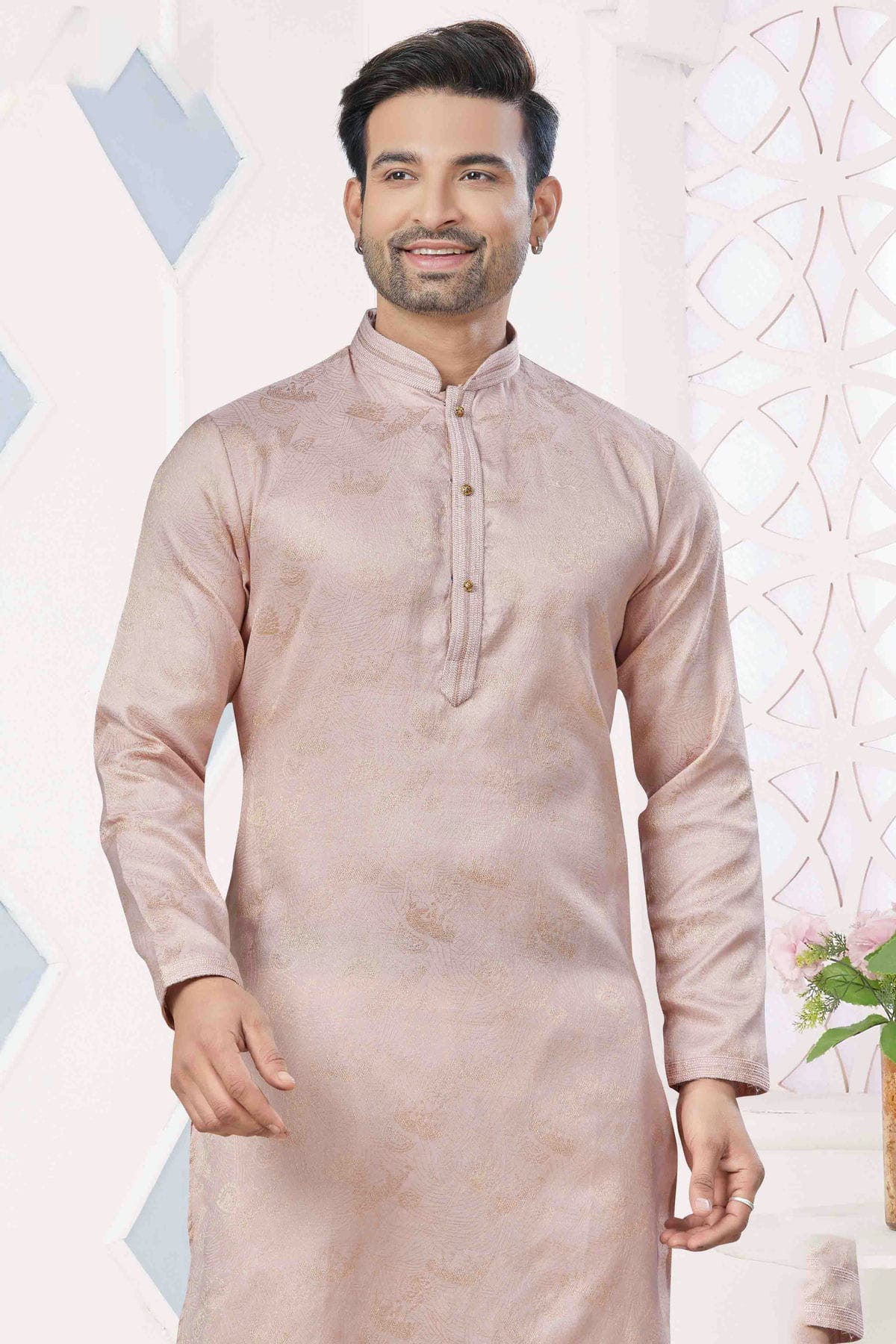 Pink Colour Pintex Work and Woven Jacquard Silk Kurta Pajama VSKP1113405