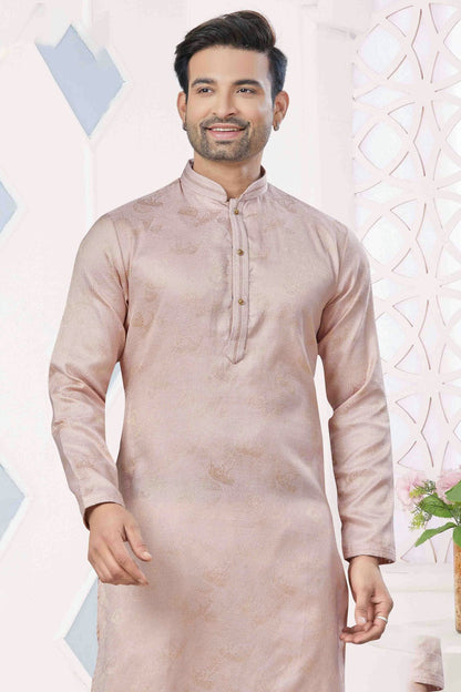 Pink Colour Pintex Work and Woven Jacquard Silk Kurta Pajama VSKP1113405