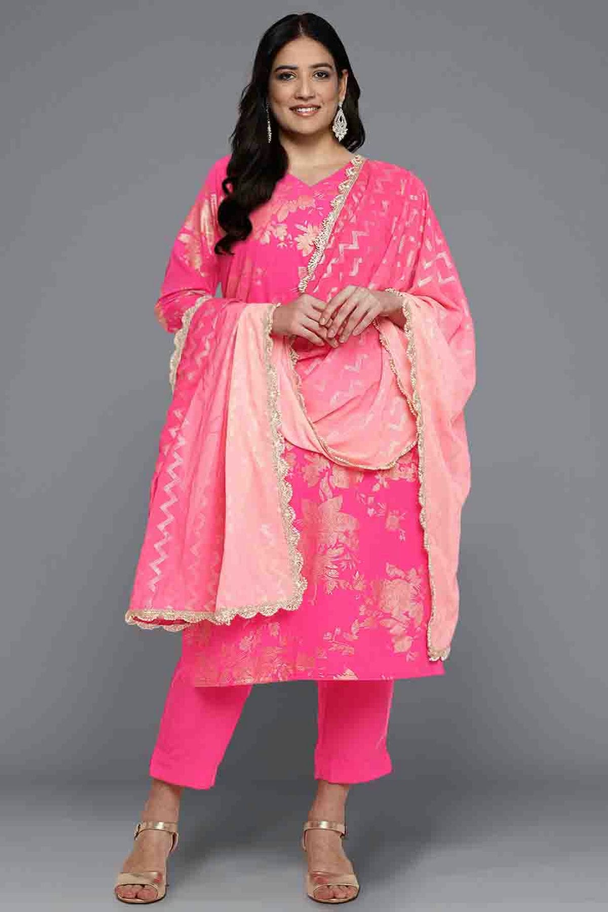 Pink Colour Poly Crepe Stitched Pant Style Suit VSSS1113793