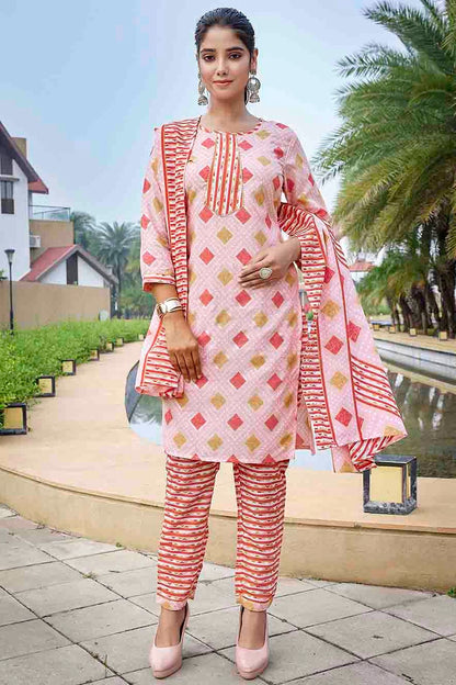 Pink Colour Printed Cotton Blend Pant Style Suit VSSS1113466