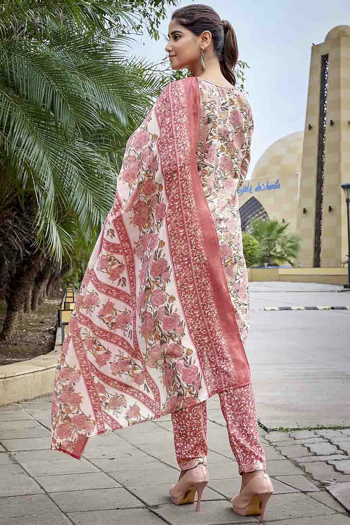 Pink Colour Printed Cotton Blend Pant Style Suit VSSS1113467