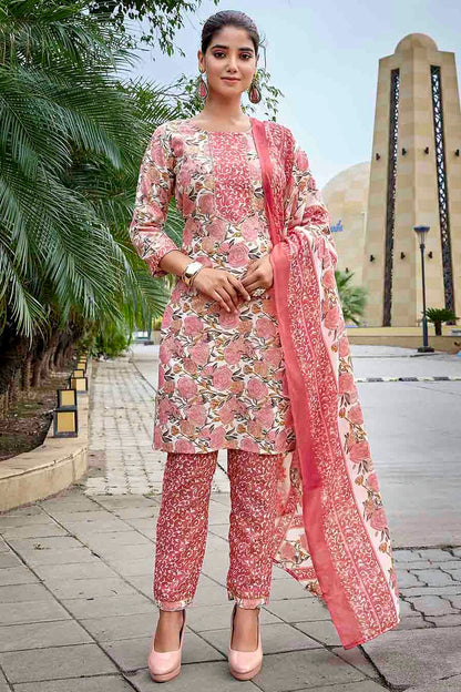 Pink Colour Printed Cotton Blend Pant Style Suit VSSS1113467