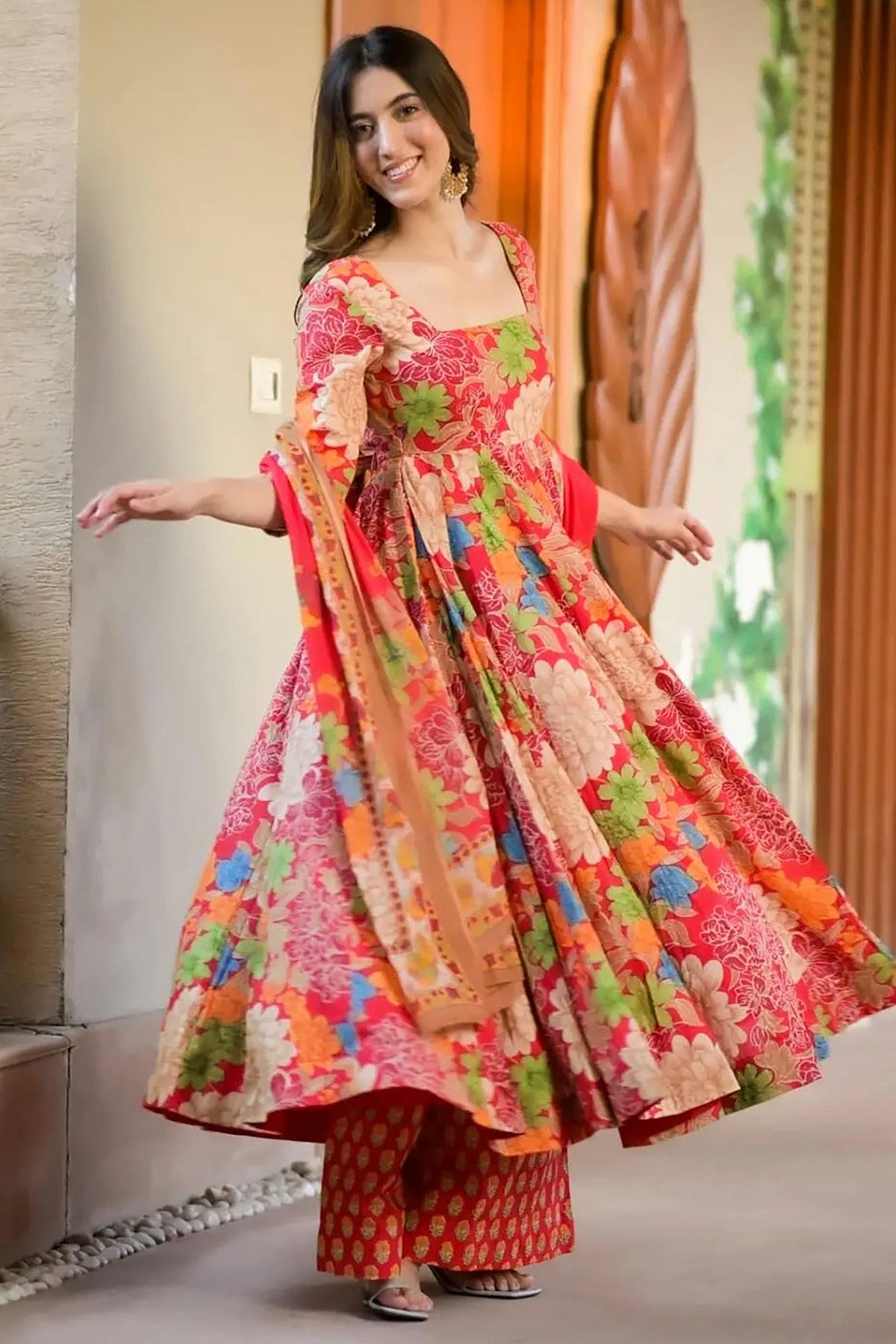 Pink Colour Printed Muslin Stitched Suit