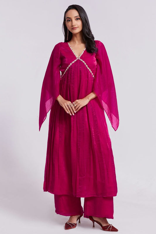 Pink Colour Pure Organza Indo Western Dress