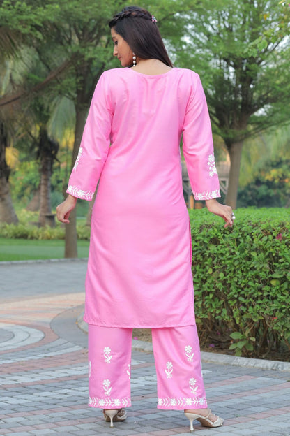 Pink Colour Rayon Kurta And Pant Set VSKR1111301