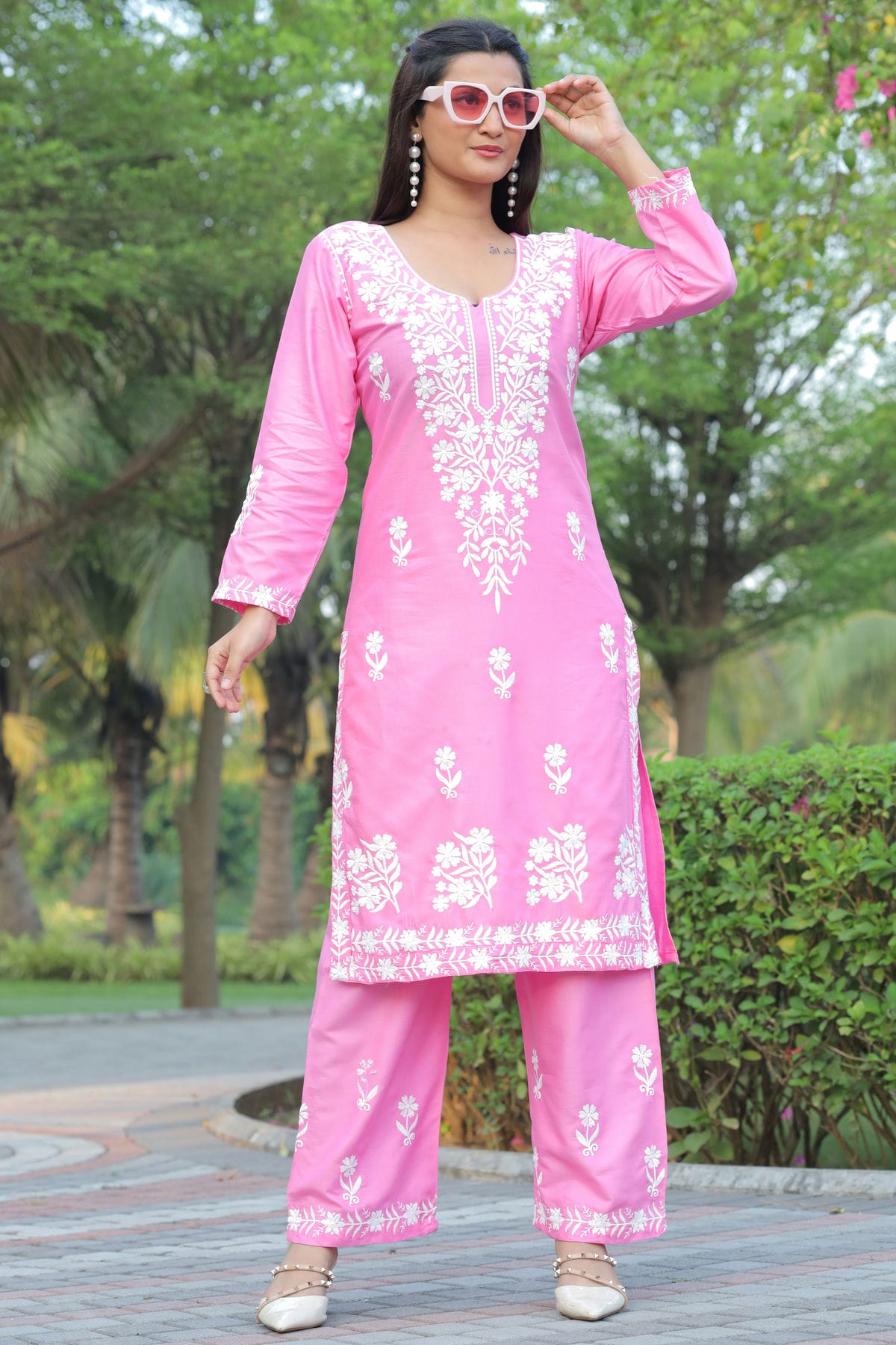 Pink Colour Rayon Kurta And Pant Set