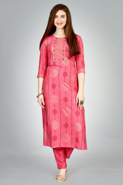 Pink Colour Rayon Kurta And Pant Set